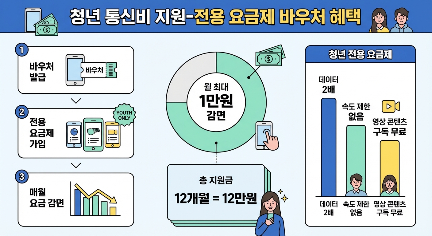 청년이 스마트폰으로 통신비 정보를 검색하는 모습