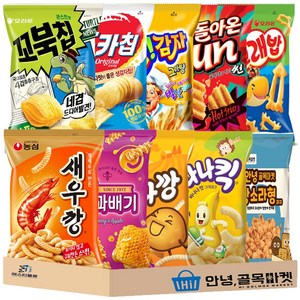 인기 과자 혼합 소형 10종 세트 ( 농심 새우깡 + 꿀꽈배기 + 바나나킥 + 감자깡 + 오리온 왕고래밥 + 포카칩 + 썬칩 + 꼬북칩 + 오감자 + 안녕 소라과자 ) 미니 스낵, 10개, 봉지과자